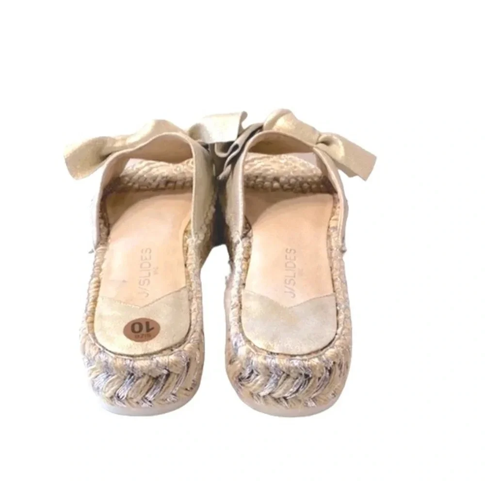 J/Slides Bow Champagne Color Preppy Espadrille Coquette Platform Slides Size 10